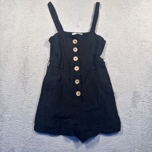 MNG Basics Black Linen Blend Button Front Romper Jumpsuit‎ Women's Size XS